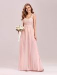 Elegant A Line Long Chiffon Bridesmaid Dress With Lace Bodice – Pink