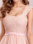 Elegant A Line Long Chiffon Bridesmaid Dress With Lace Bodice – Pink