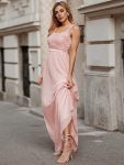 Elegant A Line Long Chiffon Bridesmaid Dress With Lace Bodice – Pink