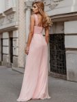 Elegant A Line Long Chiffon Bridesmaid Dress With Lace Bodice – Pink