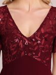 Sequin Print Evening Dresses for Women with Sleeves – Burgundy