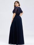 Sequin Print Evening Dresses for Women with Sleeves – Navy Blue