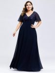 Sequin Print Evening Dresses for Women with Sleeves – Navy Blue