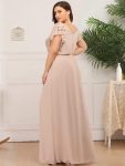 Elegant Pleated Bodice Ruffles Sleeves Chiffon Evening Dress – Blush