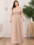 Elegant Pleated Bodice Ruffles Sleeves Chiffon Evening Dress – Blush