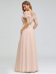 Elegant Pleated Bodice Ruffles Sleeves Chiffon Evening Dress – Blush