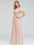 Elegant Pleated Bodice Ruffles Sleeves Chiffon Evening Dress – Blush