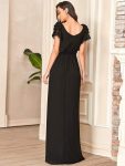 Elegant Pleated Bodice Ruffles Sleeves Chiffon Evening Dress – Black