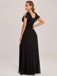 Elegant Pleated Bodice Ruffles Sleeves Chiffon Evening Dress – Black