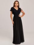 Elegant Pleated Bodice Ruffles Sleeves Chiffon Evening Dress – Black