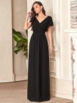 Elegant Pleated Bodice Ruffles Sleeves Chiffon Evening Dress – Black