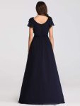 Elegant Pleated Bodice Ruffles Sleeves Chiffon Evening Dress – Navy Blue