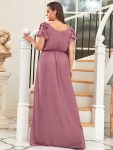 Elegant Pleated Bodice Ruffles Sleeves Chiffon Evening Dress – Purple Orchid