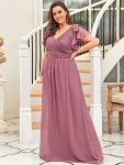 Elegant Pleated Bodice Ruffles Sleeves Chiffon Evening Dress – Purple Orchid