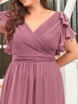 Elegant Pleated Bodice Ruffles Sleeves Chiffon Evening Dress – Purple Orchid