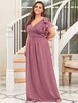 Elegant Pleated Bodice Ruffles Sleeves Chiffon Evening Dress – Purple Orchid