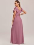 Elegant Pleated Bodice Ruffles Sleeves Chiffon Evening Dress – Purple Orchid