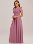 Elegant Pleated Bodice Ruffles Sleeves Chiffon Evening Dress – Purple Orchid