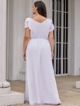 Elegant Pleated Bodice Ruffles Sleeves Chiffon Evening Dress – White