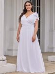 Elegant Pleated Bodice Ruffles Sleeves Chiffon Evening Dress – White