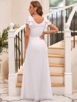 Elegant Pleated Bodice Ruffles Sleeves Chiffon Evening Dress – White