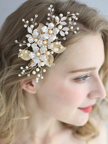 Delicate Handmade Floral Decoration Headwear Pearl Hairpin - Gold