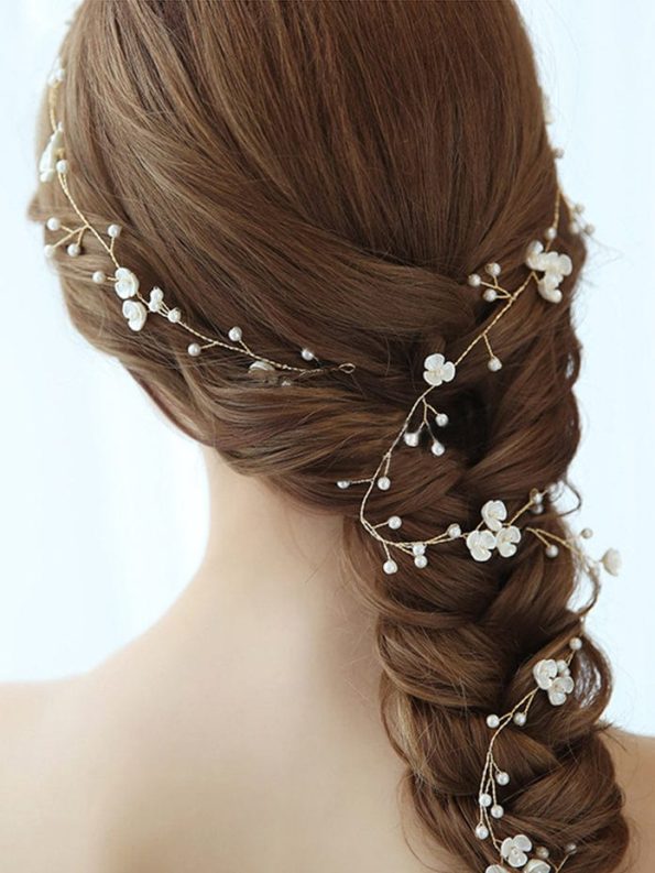 1-meter Long Handmade Pearl Braided Headband High-end Accessories - Gold