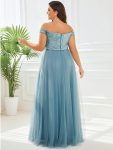 A-line Sequin Off the Shoulder Maxi Tulle Formal Evening Dress – Dusty Blue