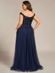 A-line Sequin Off the Shoulder Maxi Tulle Formal Evening Dress – Navy Blue