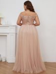 A-line Sequin Off the Shoulder Maxi Tulle Formal Evening Dress – Rose Gold