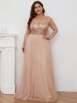 A-line Sequin Off the Shoulder Maxi Tulle Formal Evening Dress – Rose Gold