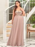 Shiny Sequin Bodice Off the Shoulder Maxi Tulle Evening Dress – Rose Gold