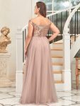 Shiny Sequin Bodice Off the Shoulder Maxi Tulle Evening Dress – Rose Gold