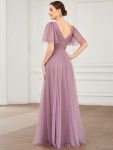 Romantic V Neck Tulle Evening Dress with Ruffle Sleeves – Purple Orchid