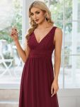 Lace Empire Waist V-Back Sleeveless Chiffon Evening Dress – Burgundy