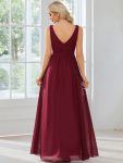 Lace Empire Waist V-Back Sleeveless Chiffon Evening Dress – Burgundy