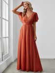 A-Line Pleated Chiffon Tie-Waist Evening Dress – Burnt Orange