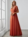 A-Line Pleated Chiffon Tie-Waist Evening Dress – Burnt Orange