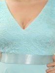 Stunning V Neck Lace Dress with Asymmetrical Hems – Sky Blue