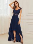 Sexy High-Low Maxi Chiffon Evening Dresses with Sequin – Navy Blue