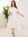 Chiffon Ruffle Sleeves Asymmetrical Hem Mother of the Bride Dress – Cream