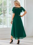 Chiffon Ruffle Sleeves Asymmetrical Hem Mother of the Bride Dress – Dark Green