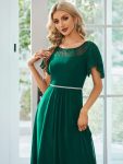 Chiffon Ruffle Sleeves Asymmetrical Hem Mother of the Bride Dress – Dark Green