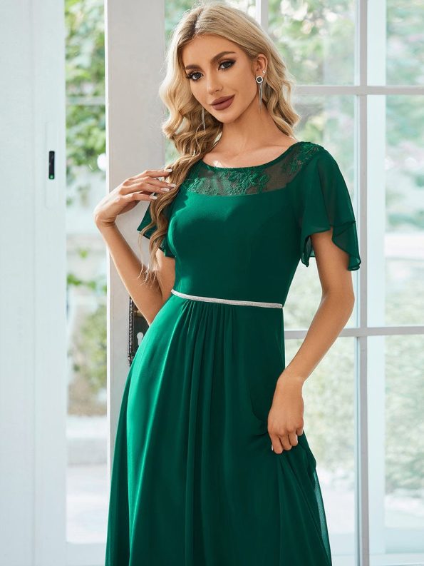 Chiffon Ruffle Sleeves Asymmetrical Hem Mother of the Bride Dress - Dark Green