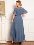 Chiffon Ruffle Sleeves Asymmetrical Hem Mother of the Bride Dress – Dusty Navy