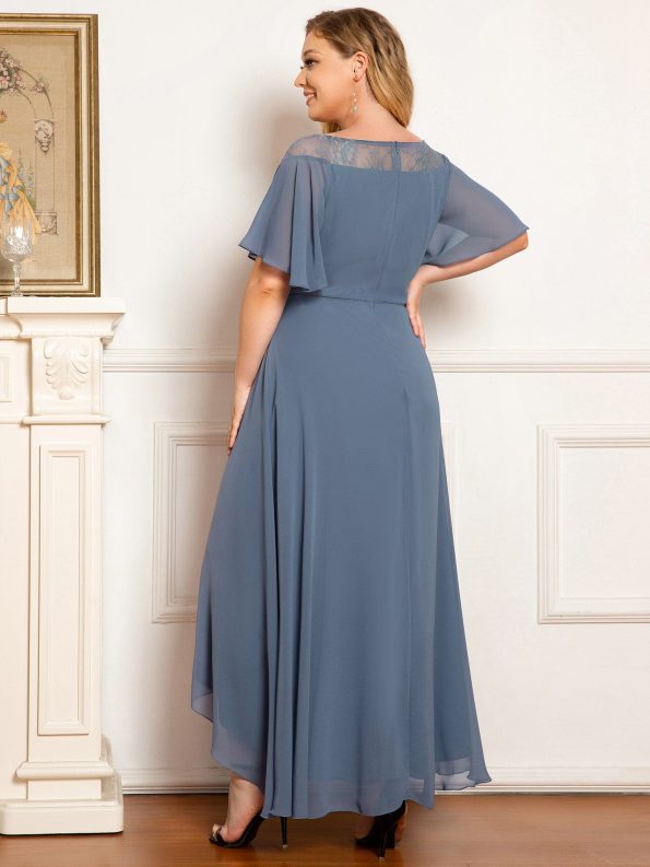 Chiffon Ruffle Sleeves Asymmetrical Hem Mother of the Bride Dress - Dusty Navy