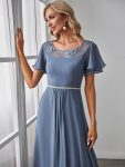 Chiffon Ruffle Sleeves Asymmetrical Hem Mother of the Bride Dress – Dusty Navy