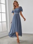 Chiffon Ruffle Sleeves Asymmetrical Hem Mother of the Bride Dress – Dusty Navy