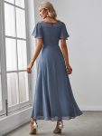 Chiffon Ruffle Sleeves Asymmetrical Hem Mother of the Bride Dress – Dusty Navy