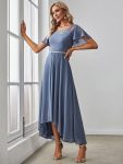 Chiffon Ruffle Sleeves Asymmetrical Hem Mother of the Bride Dress – Dusty Navy